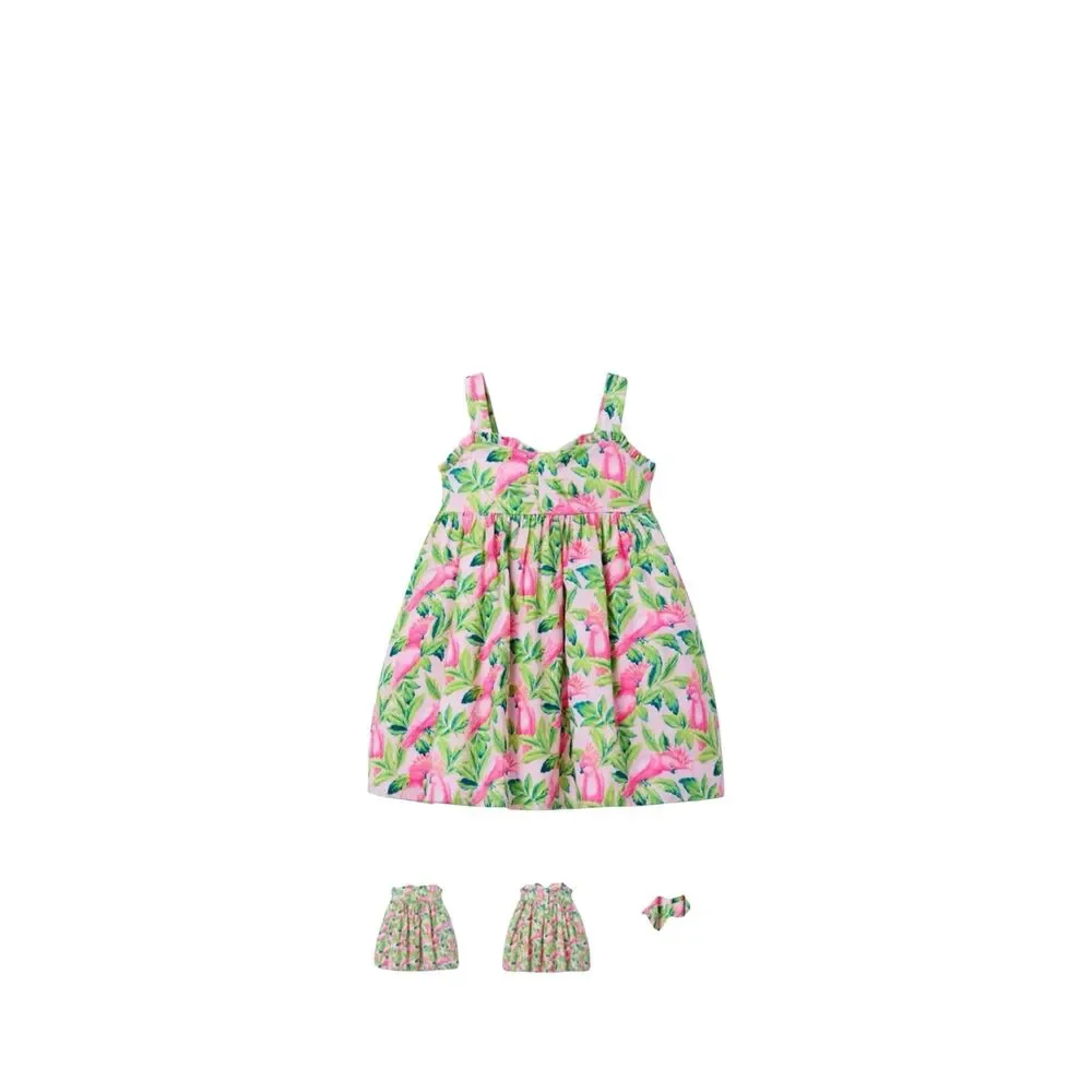 Janie & Jack Sundress Tropical birds Cockatoo Flamingo Beach 4T Cotton Pink Gree